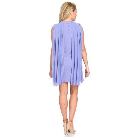 Festive Holiday Black Sleeveless Dress with Pleat Panels and Stretch Crepe Body - Picture 3 of 5